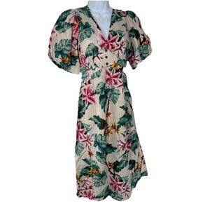 Walter Baker Fabienne Dress XS Blush Azalea Floral Puff Sleeve Cotton NWT $278